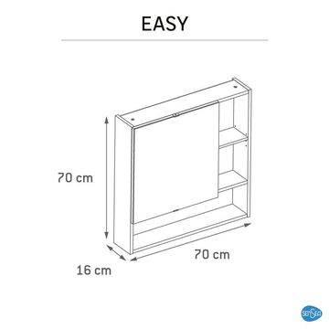 Sensea Easy Mirror Bathroom Cabinet Wall Hung Matt White With 1 Door W70cmxD16.3cmxH70cm